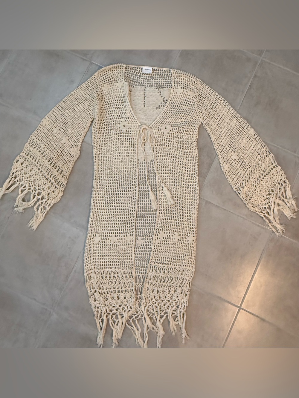 Anna Kosturova Ivory Crochet Cover Up Sz L
